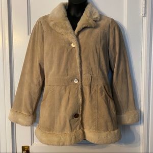 Gloria Vanderbilt Faux Fur Trim Genuine Suede Coat